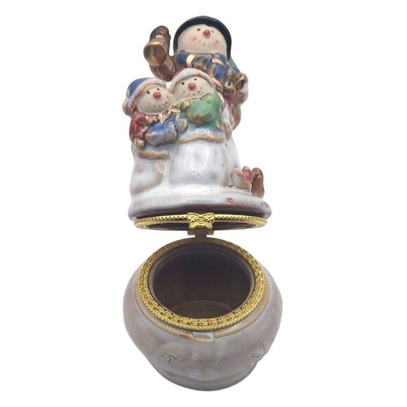Kirklands Potters Garden Ceramic Snowman Keepsake Trinket Box Christmas Holiday - Picture 6 of 7
